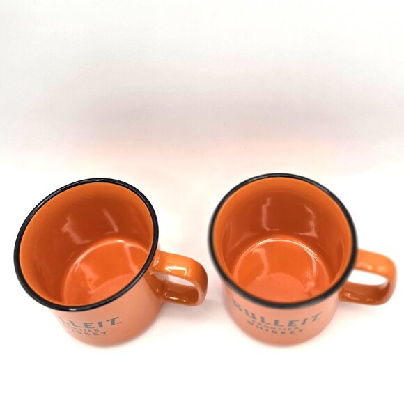 BULLEIT FRONTIER WHISKEY MUGS X2 Bourbon Campfire Orange Ceramic Coffee Camping - Picture 3 of 8